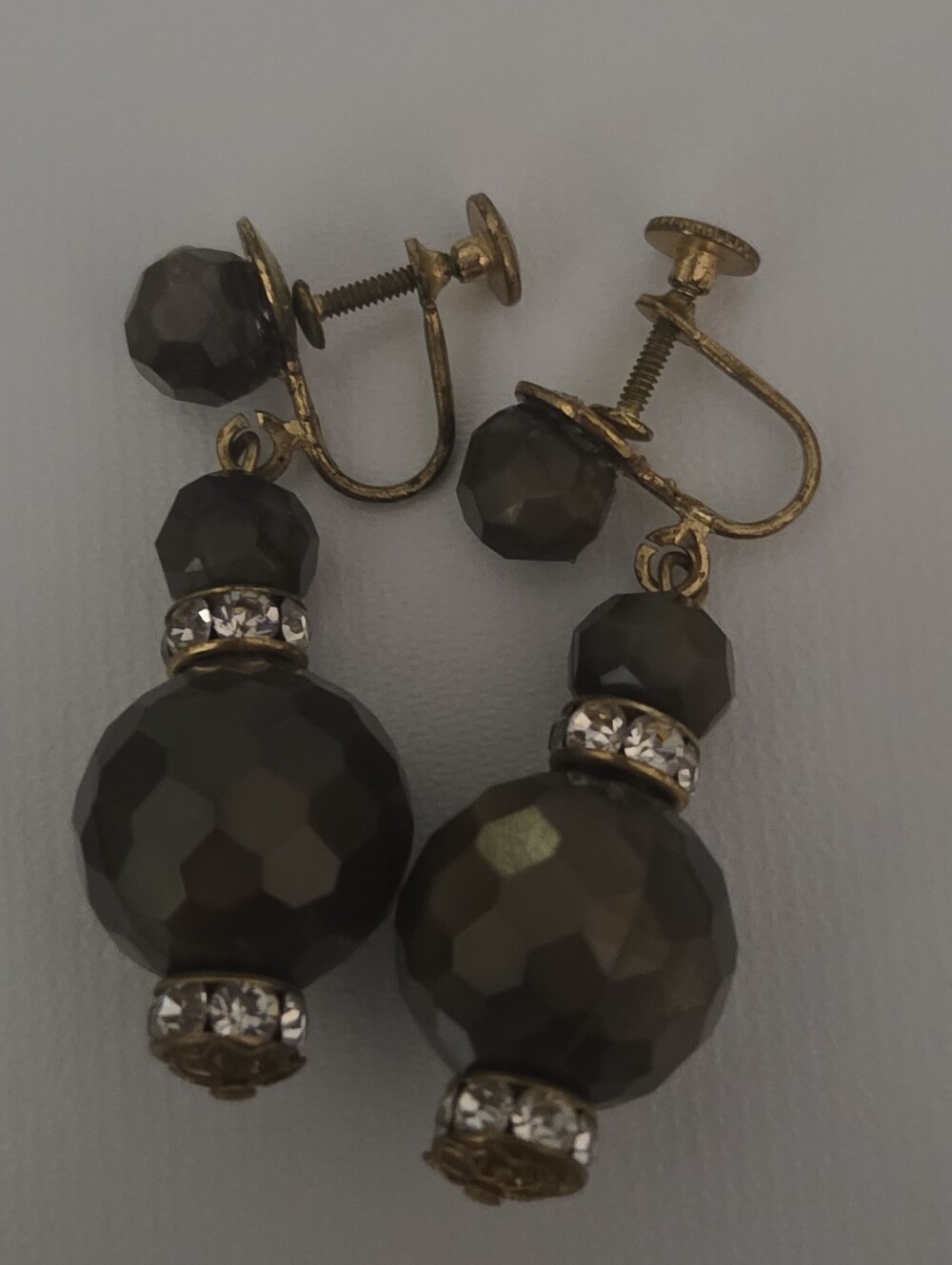 Vintage Mid Century Smoked Topaz Brown Acrylic Dangle Screw Back Earrings